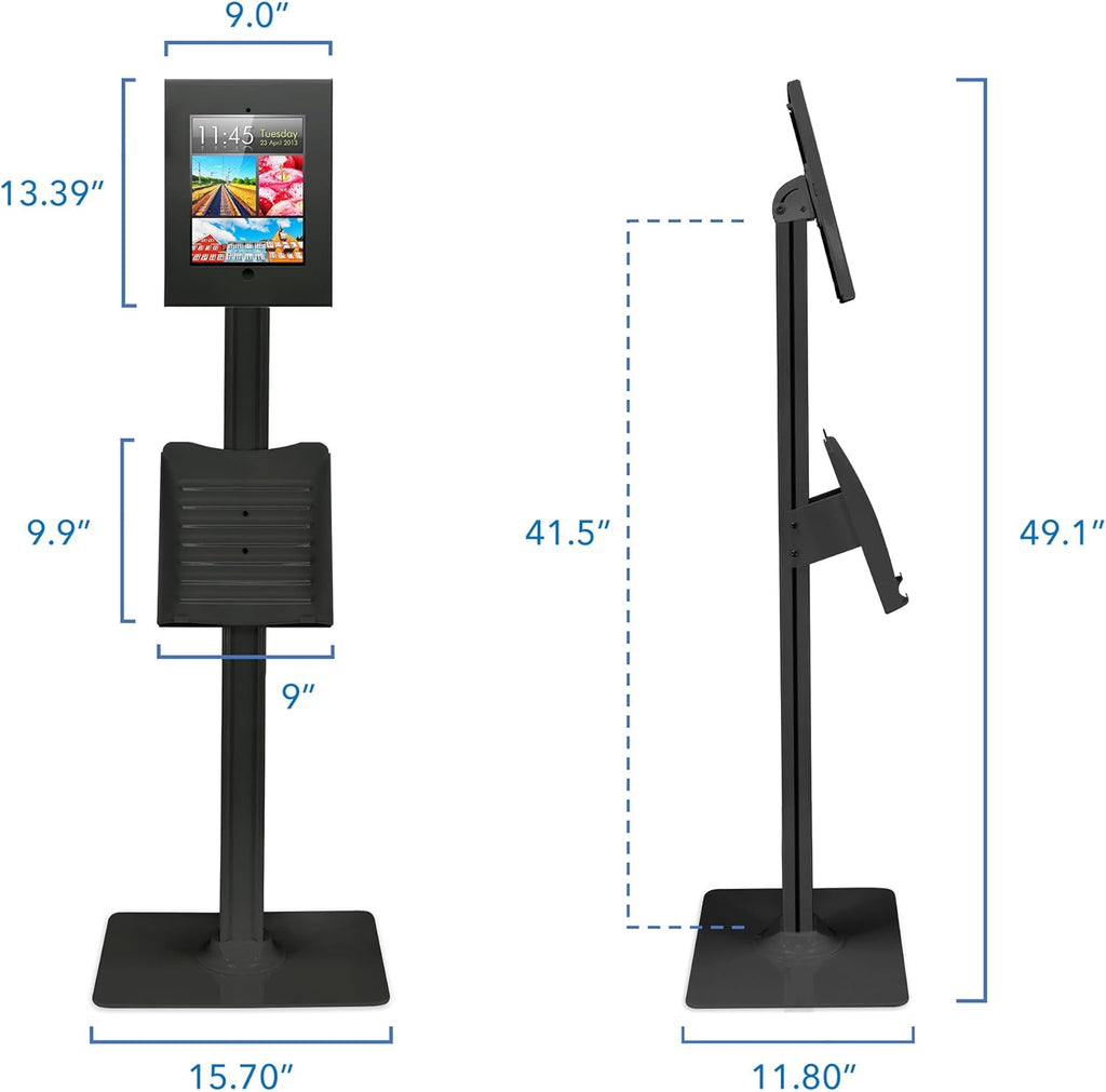 MOUNT-IT! Anti-Theft iPad Tablet Floor Stand Kiosk - Literature Holder - Black - MI-3770B_G10