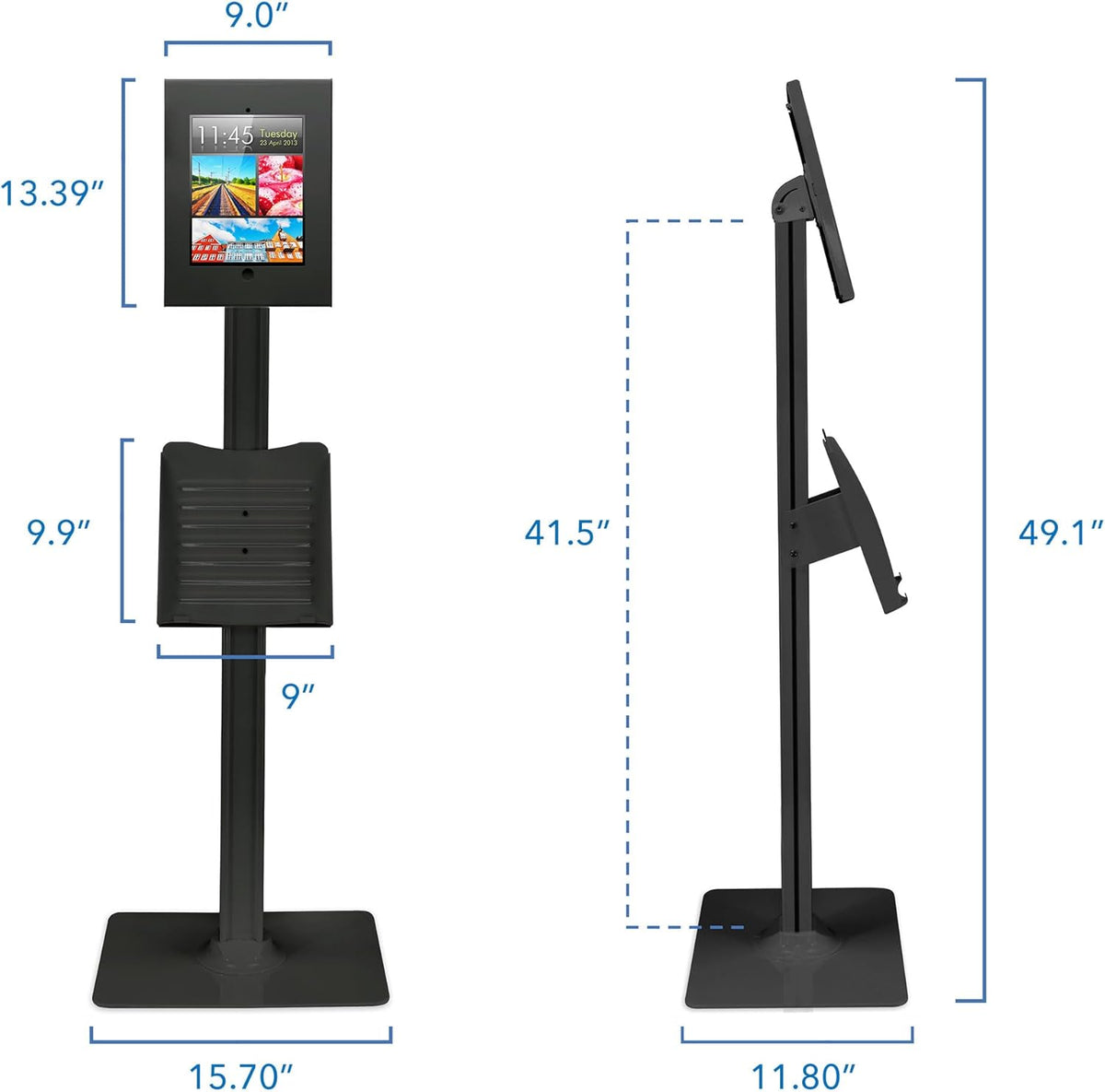 MOUNT-IT! Anti-Theft iPad Tablet Floor Stand Kiosk - Literature Holder - Black - MI-3770B_G10
