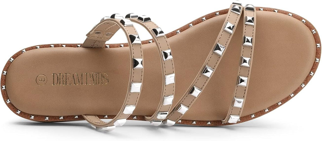 DREAM PAIRS Women's Clear Studded Rhinestone Slide Sandals Slip on Open Toe Cute Flat Sandals for Summer Size: 6
