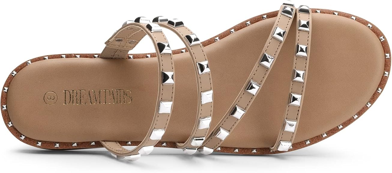 DREAM PAIRS Women's Clear Studded Rhinestone Slide Sandals Slip on Open Toe Cute Flat Sandals for Summer Size: 6