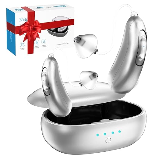 Rechargeable Bluetooth Hearing Aids for Seniors Adults, Advanced 48 Channel Digital BTE Hearing Assist, 18 Hour Charging Case, Hearing Aids with Bluetooth Enabled Calls