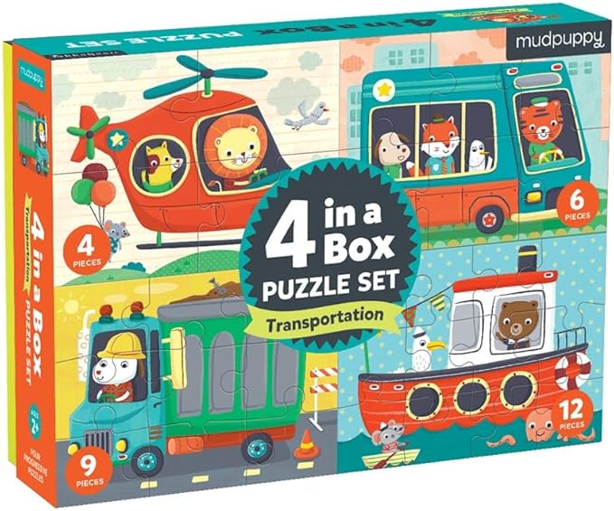 Mudpuppy Transportation 4-in-A-Box Puzzle Set,(New Open Box)