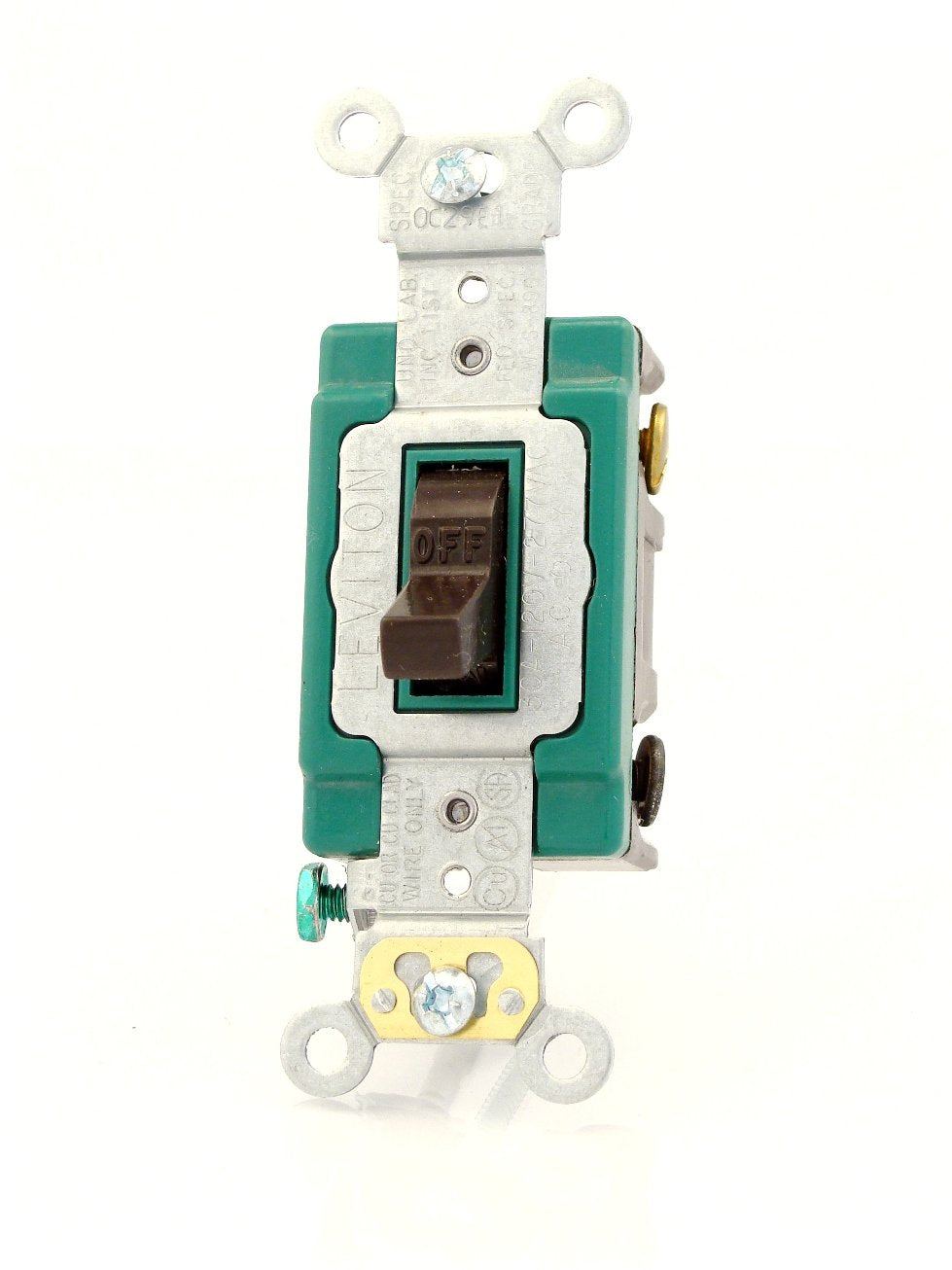 Leviton 30 Amp, 120/277 Volt, Toggle Double-Pole AC Quiet Switch, Extra Heavy Duty Spec Grade, Self Grounding, Back and Side Wired, 3032-2 - Brown - 10 Pack