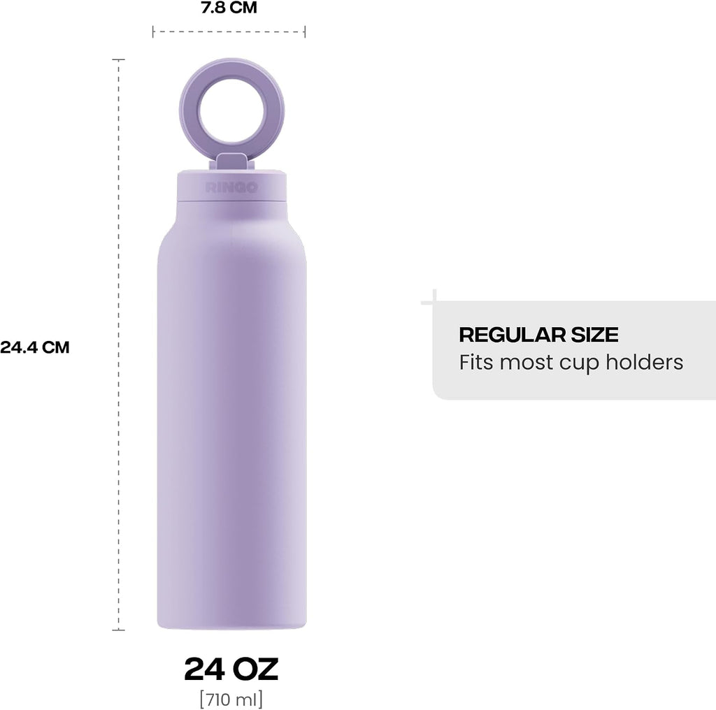 RINGO PRO Insulated Water Bottle, Magnetic Phone Tripod Mount - Lilac - 24 oz