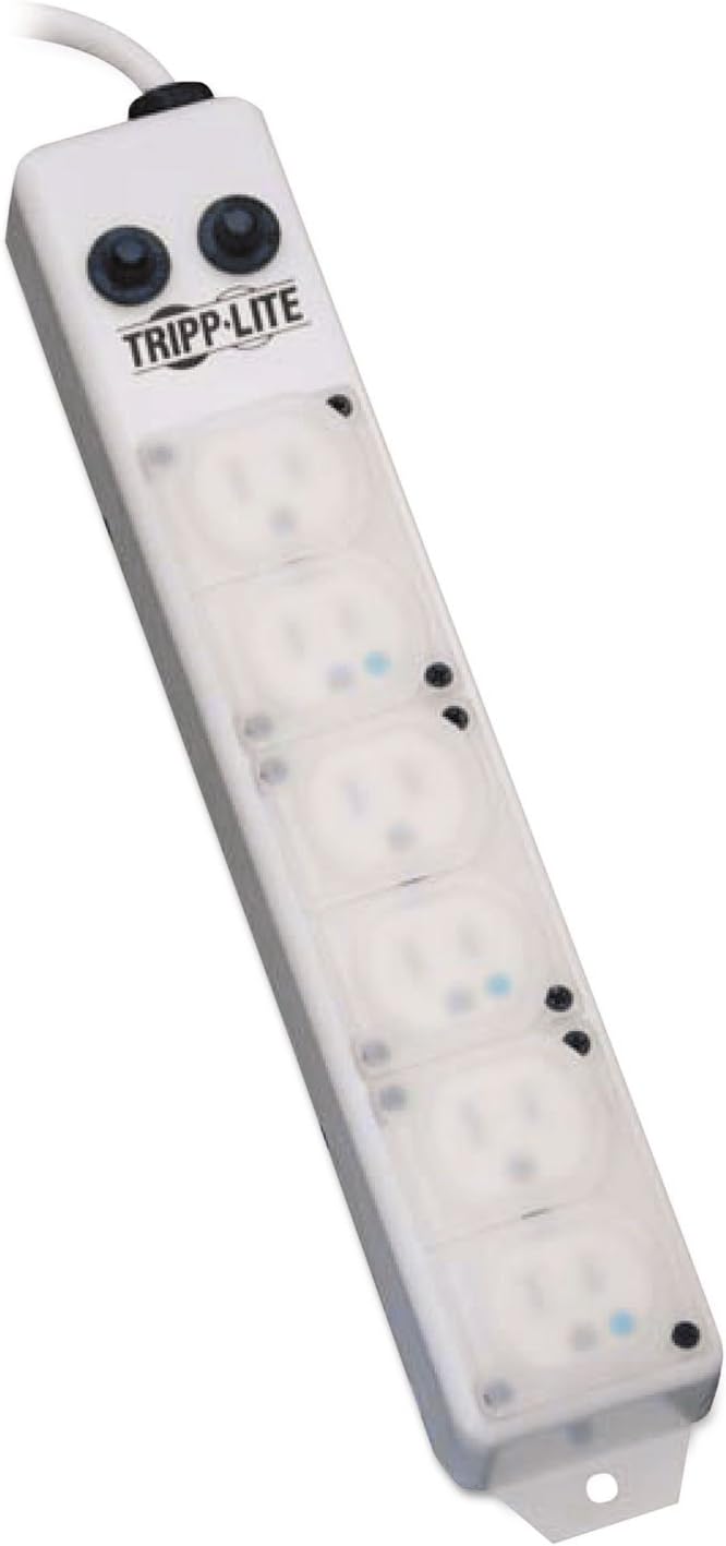 Tripp Lite Safe-IT Medical-Grade Power Strip for Patient-Care Vicinity, 6 15A Hospital-Grade Outlets, 15ft. Cord, UL 1363A, White, (PS-615-HG-OEM)
