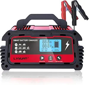 LVYUAN 20-Amp Smart Car Battery Charger,12V and 24V Automotive Charger,Lead-Acid(AGM/Gel/SLA) Automatic Smart Trickle Charger Maintainer,Battery Repair,Desulfator,for Motorcycle Lawn Mower Boat (New, Open Box)