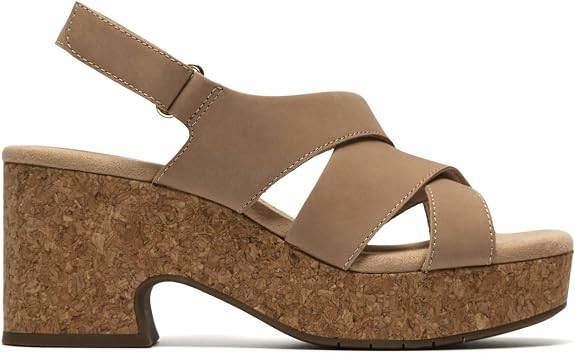 CLARKS Women's Nerisa Grace Wedge Sandal - Sand Nubuck - 9W