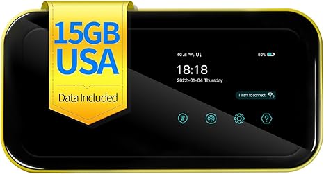 FREEBOT 4G LTE Mobile Hotspot Router with Prepaid 15GB USA Data 30 Days, Portable WiFi for Travel in 150+ Countries, Local and International Router, Multi-Carrier Access No Contract or SIM Card Needed
