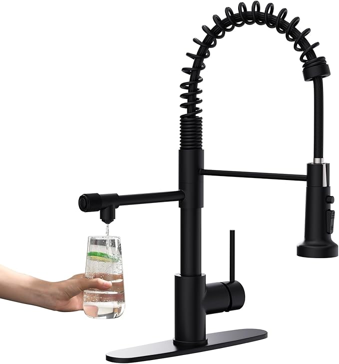 GIMILI Drinking Water Faucet 3 in1 Commercial Style Pull-Down Single Handle Filter Kitchen Faucet for Water Filtration System, Matte Black,Without Water Filtration Device