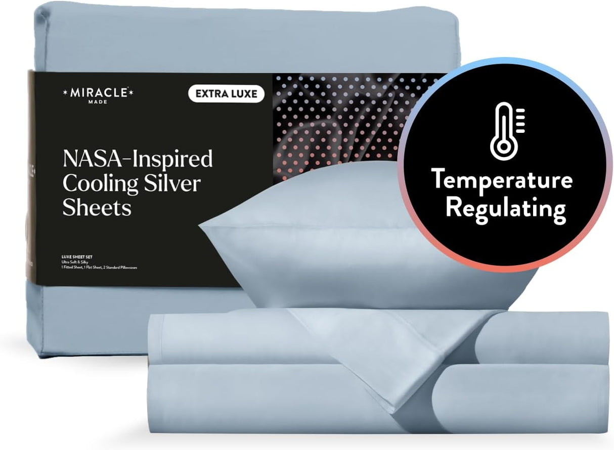 Miracle Made Extra Luxe Soft Cooling Bed Sheet Set, 4-Piece Silver-Infused Cotton Fabric – Lightweight, Hypoallergenic Bedding for Hot Sleepers- King Slate