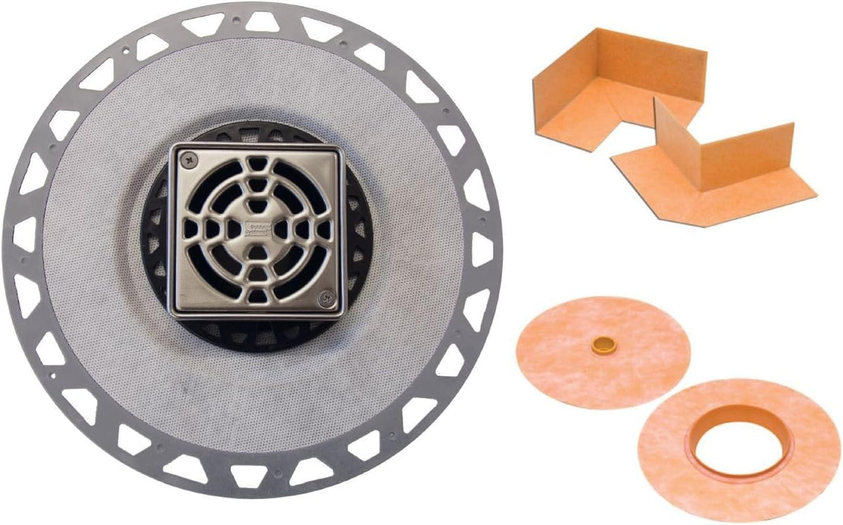 Schluter Kerdi-Drain PVC Classic Shower Drain Kit, 4" Stainless Steel Grate