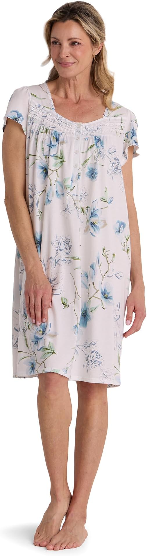 Miss Elaine Women's Nightgown - Blue Dogwood Stems - Size M