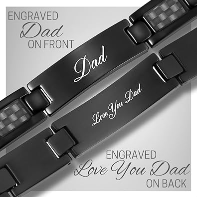 Willis Judd Men's DAD Titanium Bracelet Engraved Love You Dad Carbon Fiber Adjusting Tool & Gift Box Included(NEW, OPEN BOX)