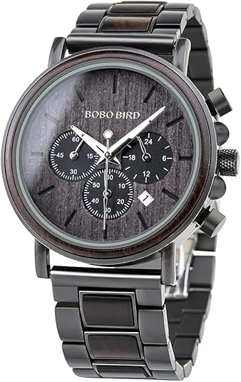 BOBO BIRD 1pc Men's Watch Stylish Composite Wood & Stainless Steel Combined Chronograp $72.00 (NEW, OPEN BOX)