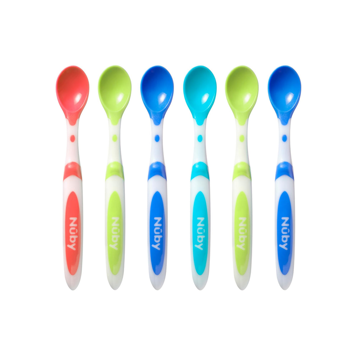 Nuby 6 Piece Long Handle Weaning Spoons, Assorted, One Size
