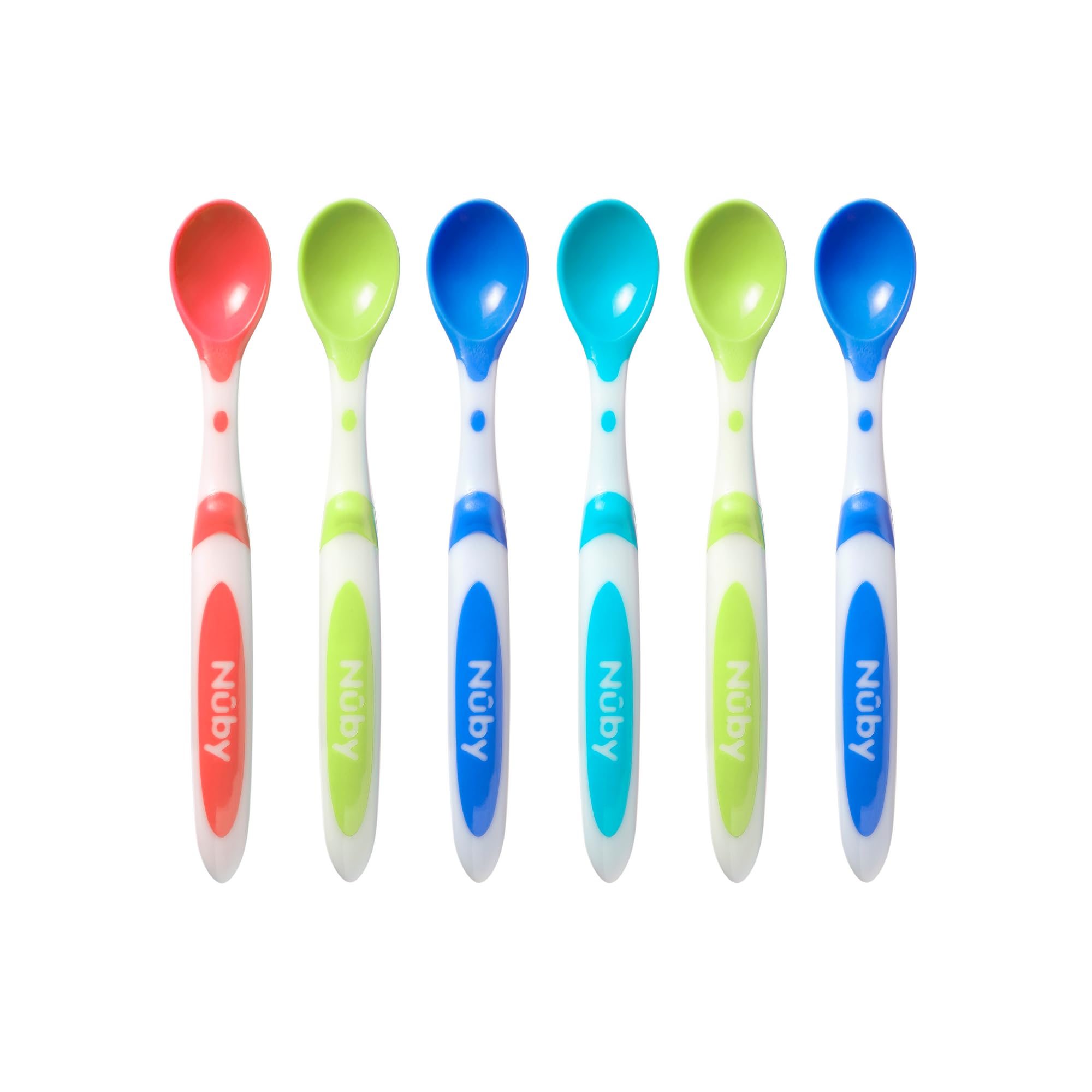 Nuby 6 Piece Long Handle Weaning Spoons, Assorted, One Size