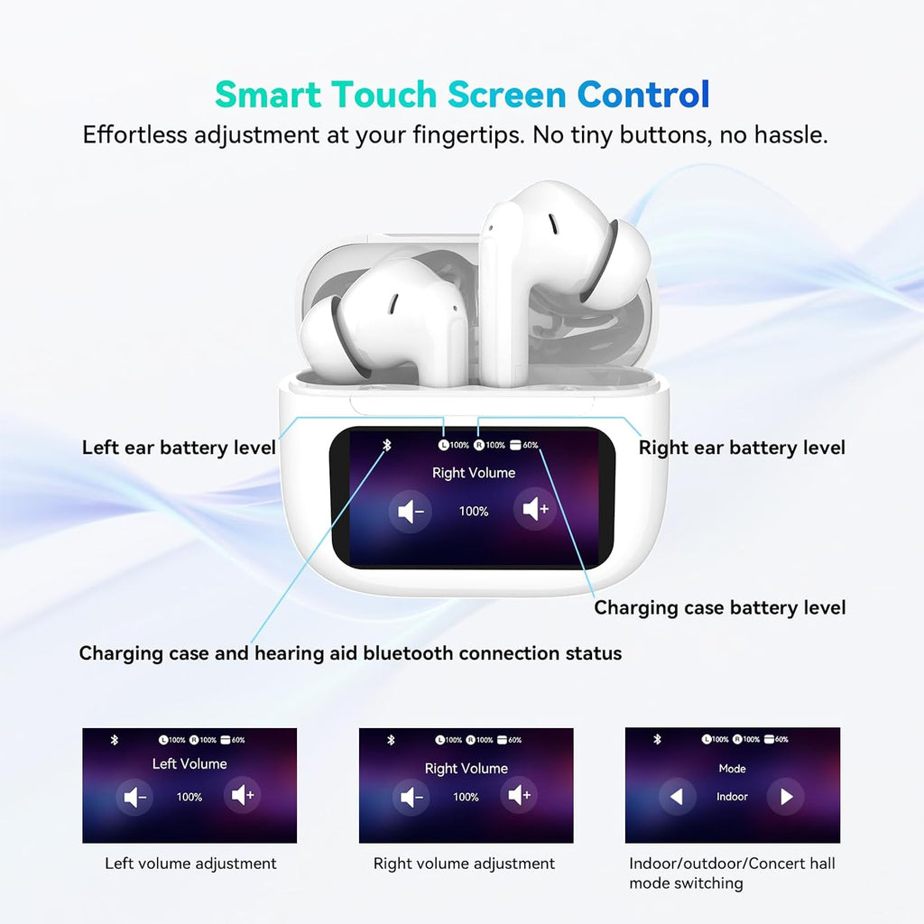 VIVA HEAR Touchscreen Rechargeable Hearing Aids - Model: MG03 Pro - White