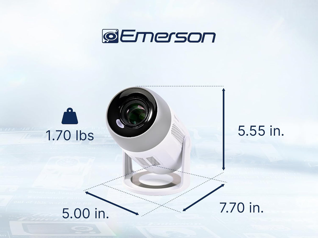 EMERSON EVP-3003 150” Home Theater LCD Projector with Native 1080p HD, Wi-Fi & Bluetooth, HDMI/USB/AV Inputs, Built-In Stereo Speakers, Remote Control