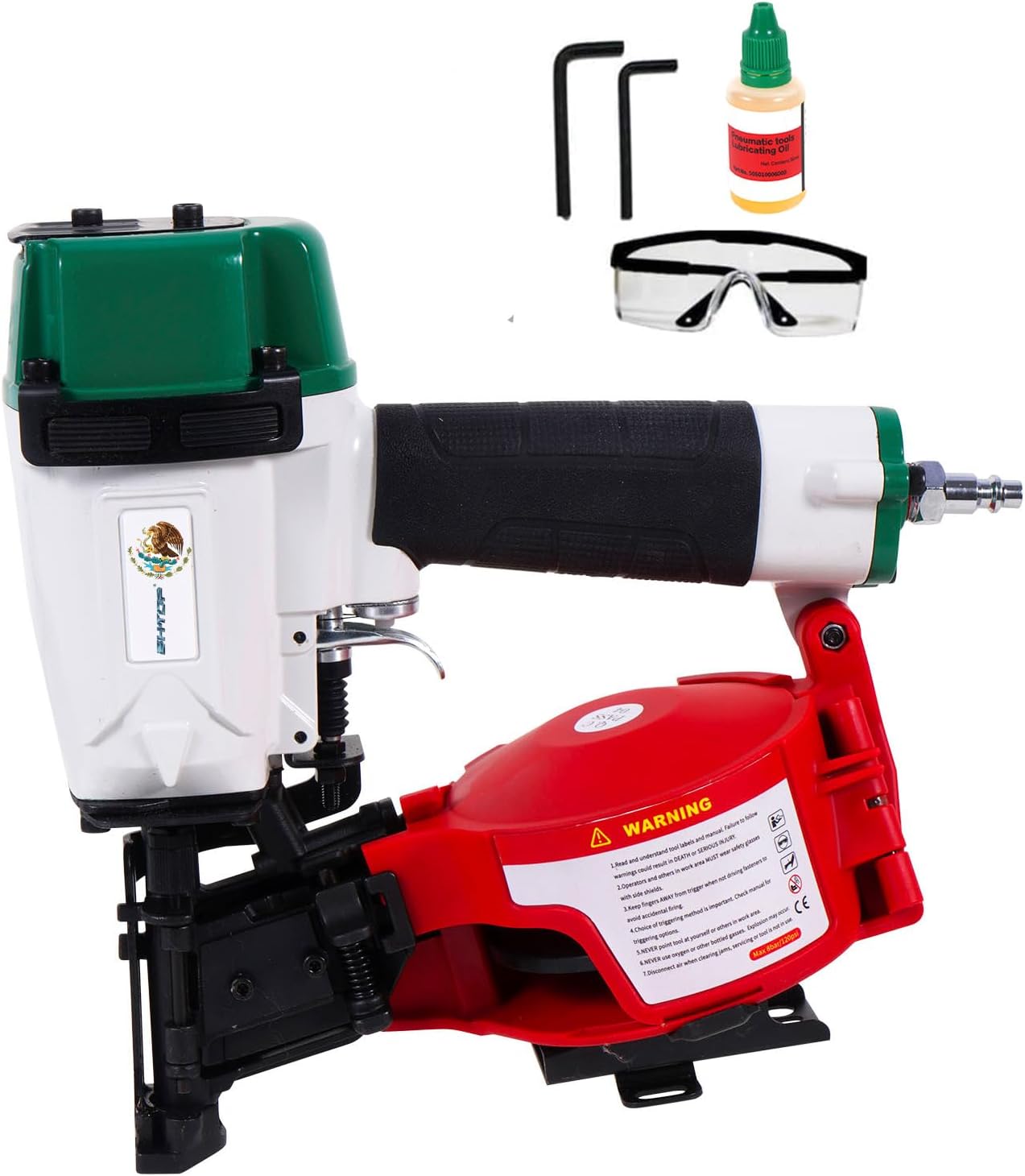 Cessna Nichole's BHTOP CN45N Roofing Nailer, 15 Degree Roofing Nail Gun, 3/4-Inch to 1-3/4-Inch Coil Nails, 120-pcs Load Capacity Coil Naile (Green/Red）