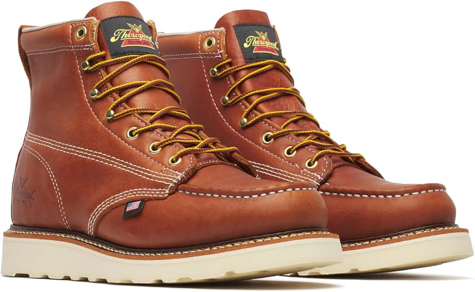 Thorogood American Heritage 6” Moc Toe Work Boots for Men - Soft Toe, Premium Full-Grain Leather with Slip-Resistant Wedge Outsole and Comfort Insole; EH Rated Size 8.5
