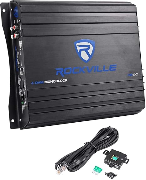 Rockville RVA600.1 Mono Car Amplifier, 1200W Peak, 200W Dyno-Certified RMS @ 4 Ohm, Class-AB, With Bass Remote, Perfect for Subwoofers and Car Audio