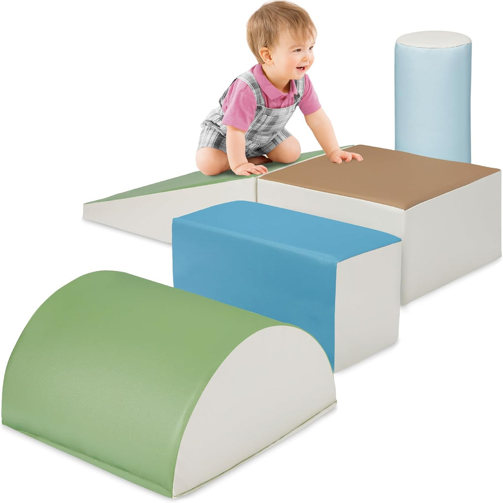 Best Choice Products - 5-Piece Kids Climb & Crawl Soft Foam Shapes Structure Playset - Earth Tone