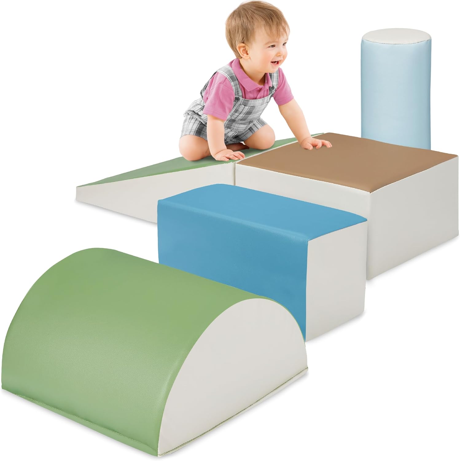 Best Choice Products - 5-Piece Kids Climb & Crawl Soft Foam Shapes Structure Playset - Earth Tone