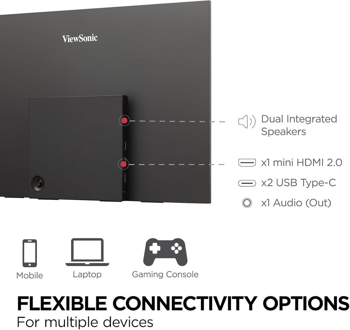 ViewSonic VX1655-4K-OLED 15.6 Inch 4K UHD Portable OLED Monitor with 2 Way Powered 60W USB C, Mini HDMI, Dual Speakers, and Built-in Stand with Magnetic Cover