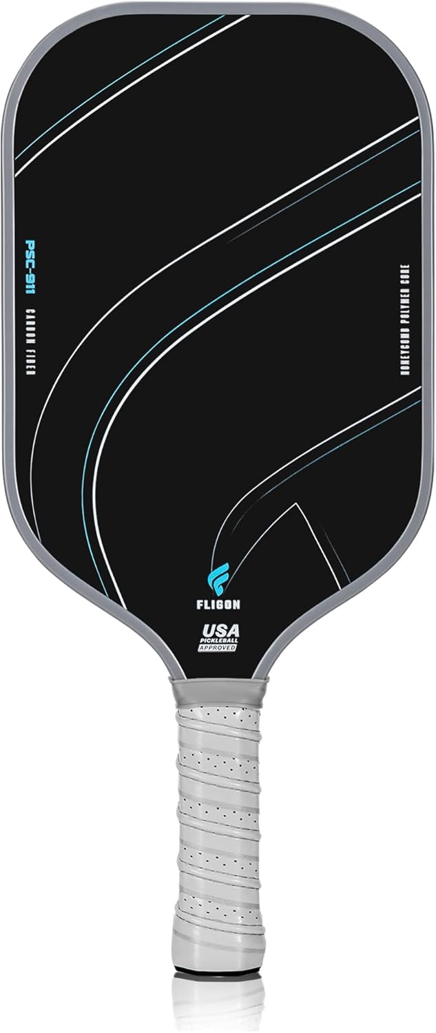 Fligon Pickleball Paddles Carbon Fiber T700 Surface USAPA Approved Pickleball Paddle Enhanced Grip & Spin Featuring 16MM Polypropylene Honeycomb Core Perfect for Beginner and Advanced Players（Grey）NEW