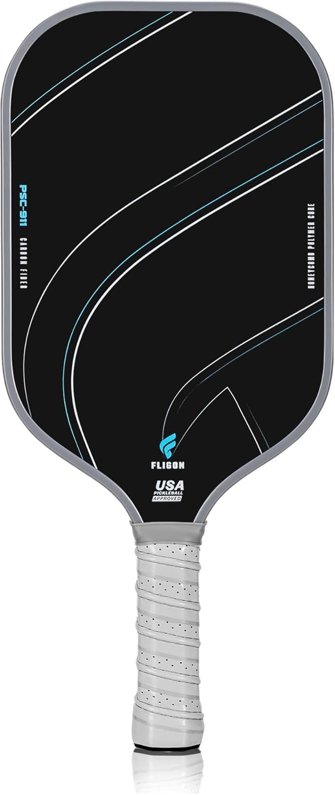 Fligon Pickleball Paddles Carbon Fiber T700 Surface USAPA Approved Pickleball Paddle Enhanced Grip & Spin Featuring 16MM Polypropylene Honeycomb Core Perfect for Beginner and Advanced Players（Grey）