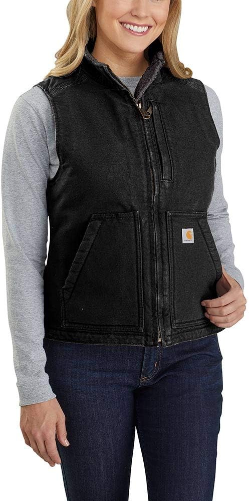 Carhartt Women's Relaxed Fit Washed Duck Sherpa-Lined Mock-Neck Vest Size XL