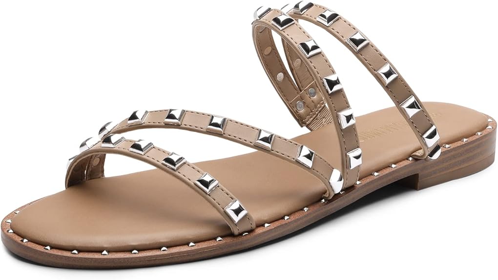 DREAM PAIRS Women's Clear Studded Rhinestone Slide Sandals Slip on Open Toe Cute Flat Sandals for Summer Size: 6