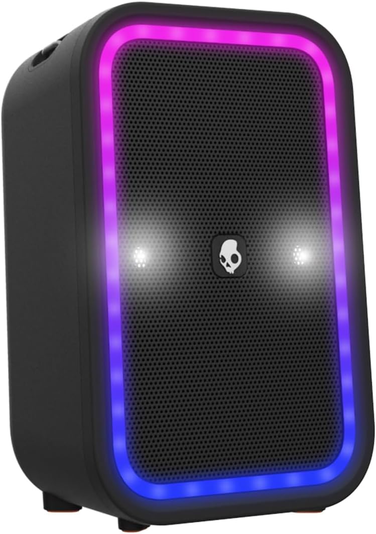 Skullcandy Stomp Bluetooth Speaker – IPX7 Waterproof Wireless Portable Speaker, with LED Lightshow & Strobe Modes, 12 Hour Battery, Multi-Link, & USB-C & USB-A Output Charging (Stomp, Black)
