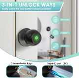 Smart Fingerprint Door Lock for Bedroom, Keyless Entry Door Knob with Handle, Biometric Front Door Lock with App & Backup Keys (Black)