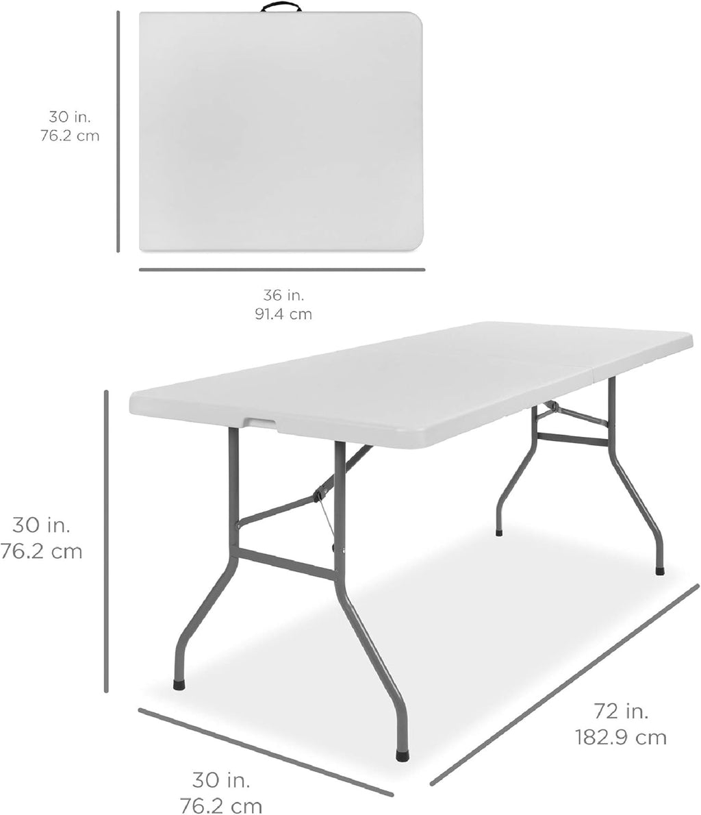 Best Choice Products - Portable Folding Plastic Dining Table w/ Handle, Lock - 6ft - White