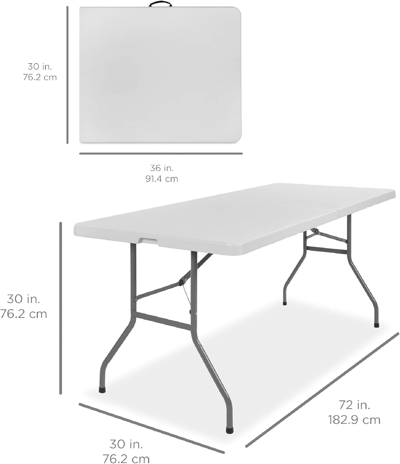 Best Choice Products - Portable Folding Plastic Dining Table w/ Handle, Lock - 6ft - White