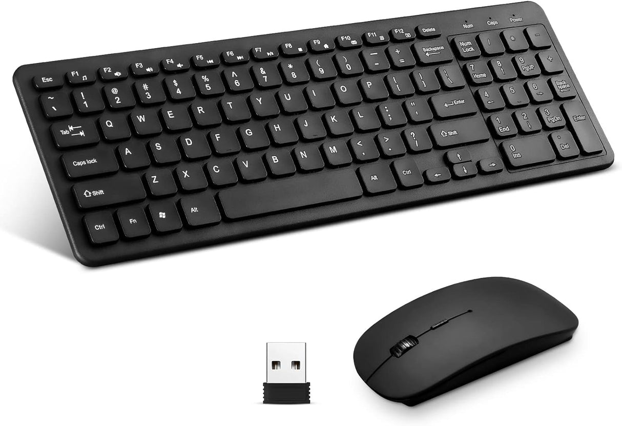 Compact Wireless Keyboard Mouse, 2.4GHz Ultra Thin Small Wireless Keyboard Mouse Combo for Desktop, Laptop (Black) (New Open Box)