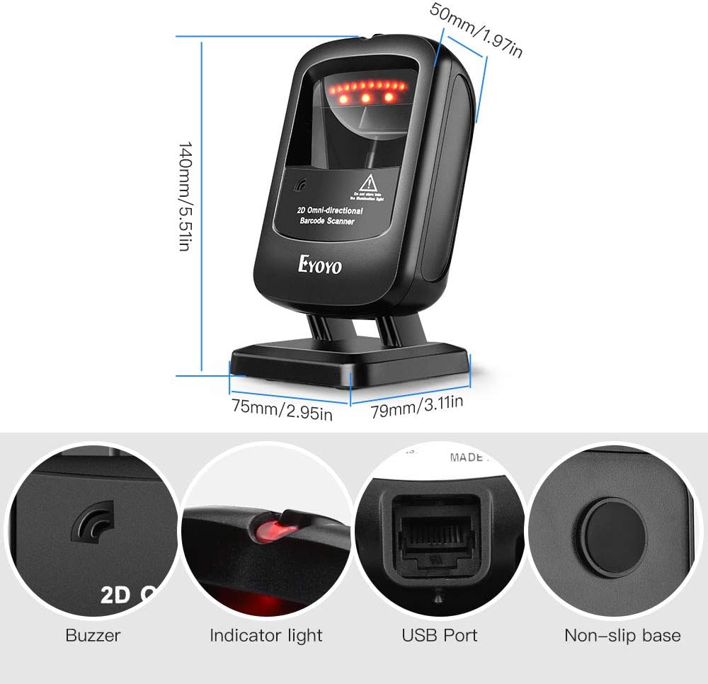 Eyoyo Omnidirectional Handsfree 2D 1D Wired Desktop Barcode Scanner