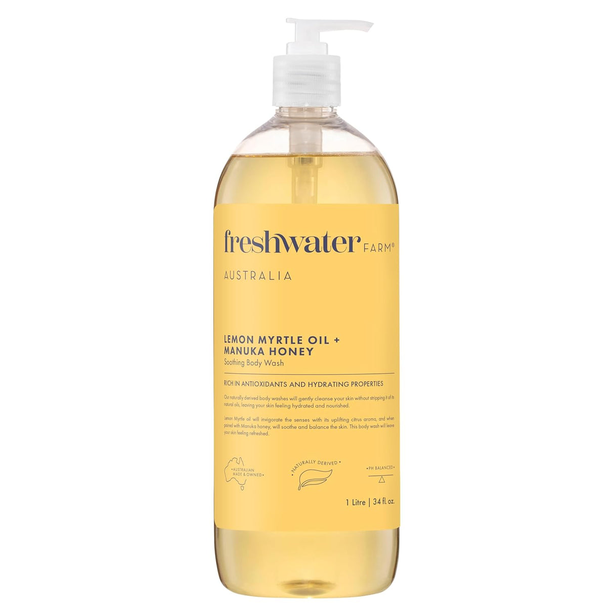 FRESHWATER FARM AUSTRALIA | Lemon Myrtle Oil and Manuka Honey Soothing Body Wash | 34 fl oz