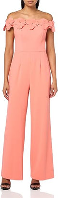 Adrianna Papell Women's Crepe Rosette Jumpsuit, Coral Coast, (Size: 10)