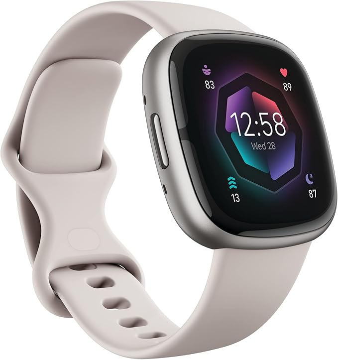 Fitbit Sense 2 Advanced Health and Fitness Smartwatch with Tools to Manage Stress and Sleep, ECG App, SpO2, 24/7 Heart Rate and GPS, Lunar White/Platinum, One Size