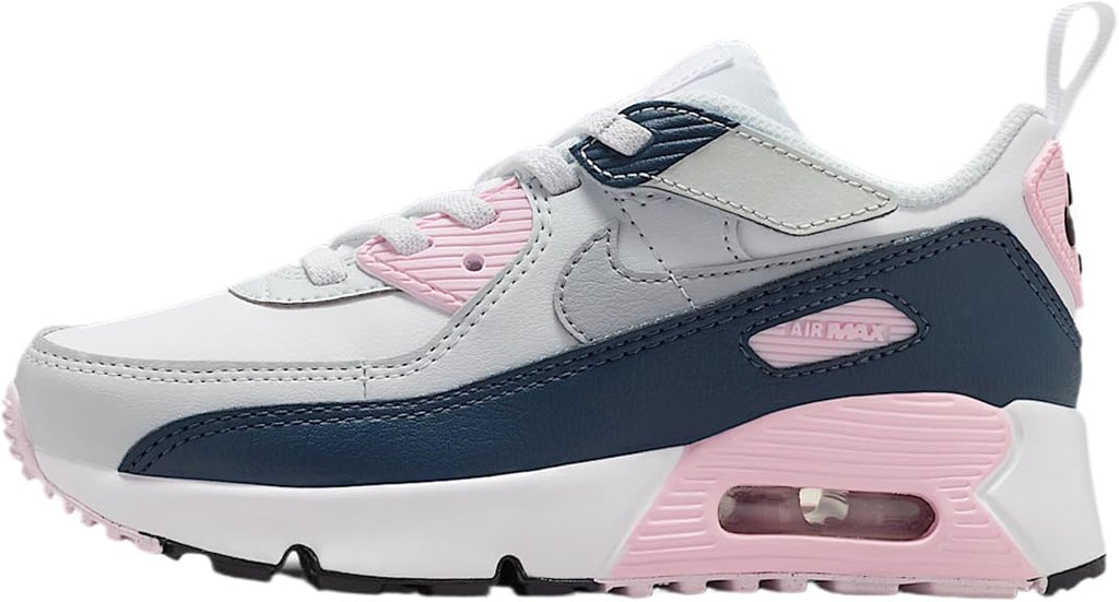 Nike Air Max 90 EasyOn Little Kids' Shoes (White/Pink Foam/Armory Navy/Wolf Grey) (Size:11C)