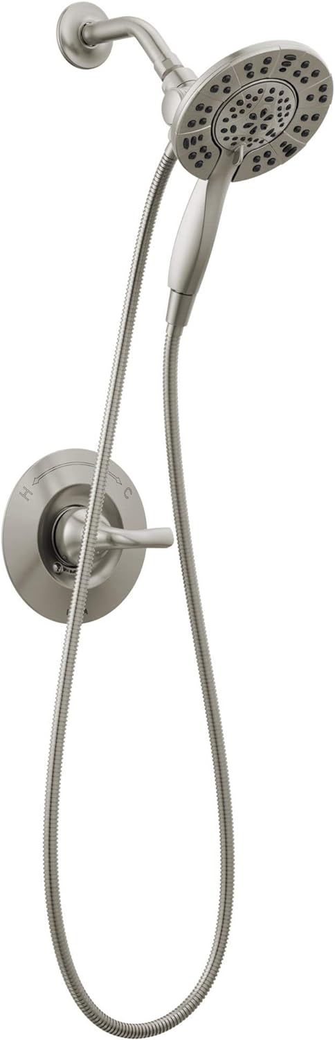 Delta Arvo 14 Series Brushed Nickel Shower Faucet Set with In2ition 2-in-1 Dual Shower Head with HandHeld Spray Combo, Valve Trim Kit, SpotShield Stainless 142840-SP-I (Valve Included)