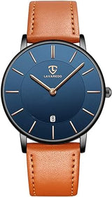 L LAVAREDO Watch for Men, Extremely Thin Mens Watches Minimalist Analog Men's Leather Wrist Watches with Time/Date, (OPEN BOX)