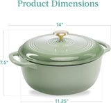 Best Choice Products 6 Quart Enamel Cast-Iron Round Dutch Oven, Family Style Heavy-Duty Pre-Seasoned Cookware for Home, Kitchen, Dining Room, Oven Safe w/Lid, Dual Handles - Sage Green