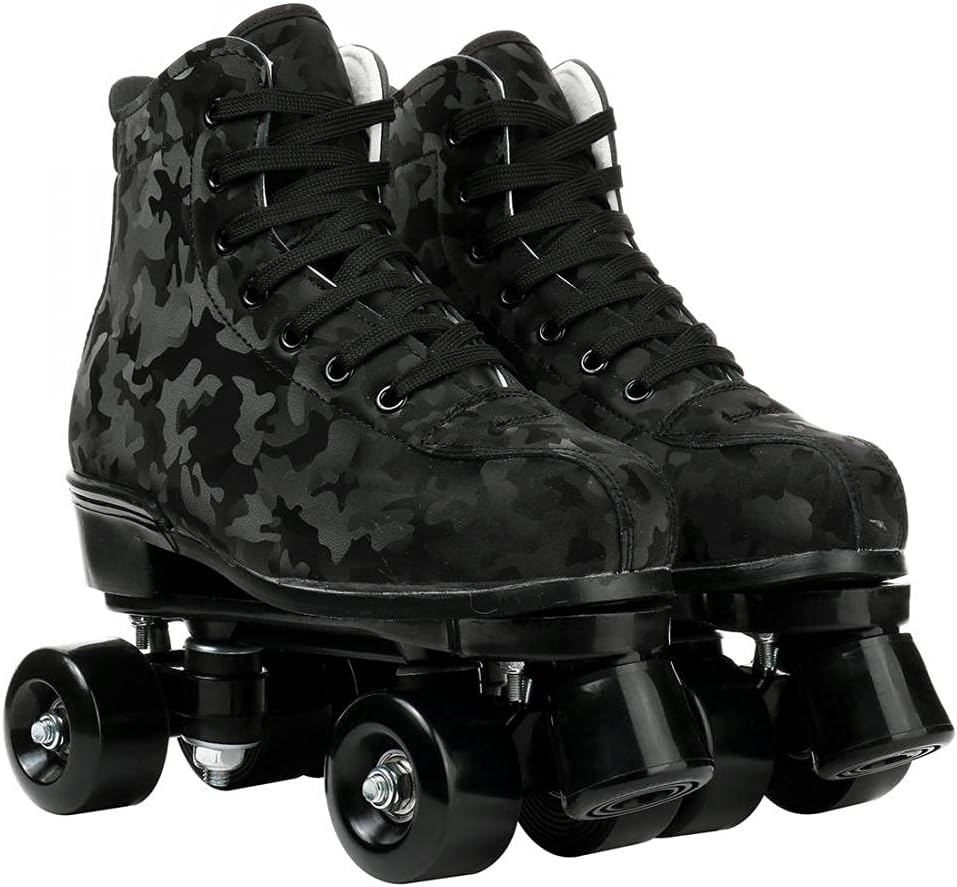 Black Camouflage Women High-Top Shoes Classic Double-Row Roller With 4 Wheels Size: 9.5