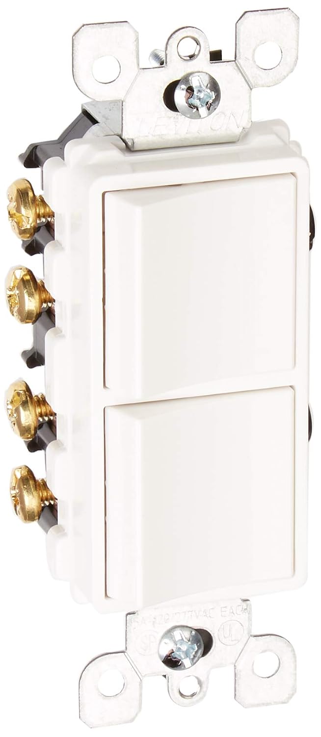 Leviton 15 Amp Decora 3-Way / 3-Way Combination Switch, Grounding, Ivory, White (5643-W) - 10 Pack