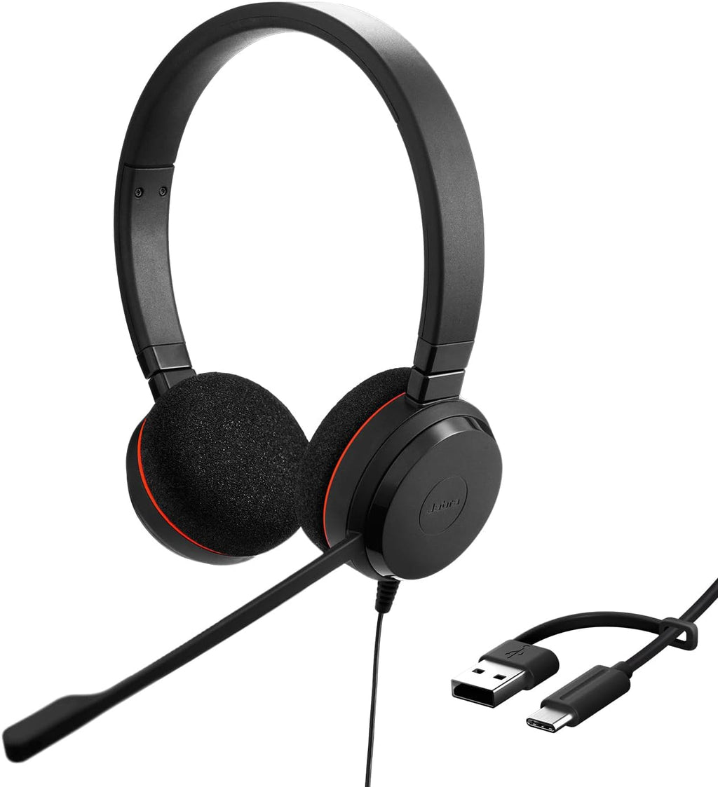 Jabra Evolve 20 Stereo Headset - Microsoft Certified Headphones for VoIP Softphone with Passive Noise Cancelling - USB-C/A - Black