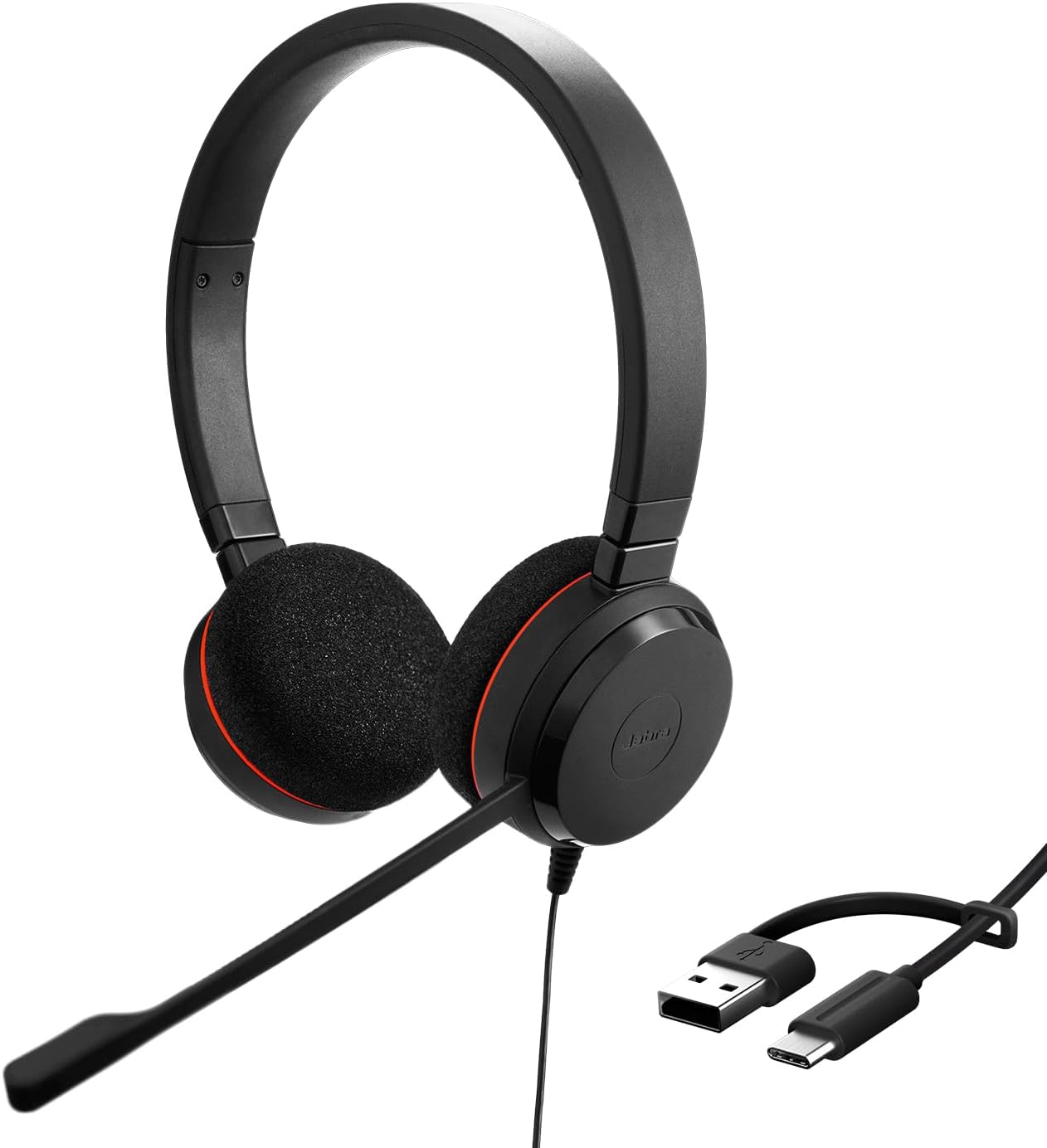 Jabra Evolve 20 Stereo Headset - Microsoft Certified Headphones for VoIP Softphone with Passive Noise Cancelling - USB-C/A - Black