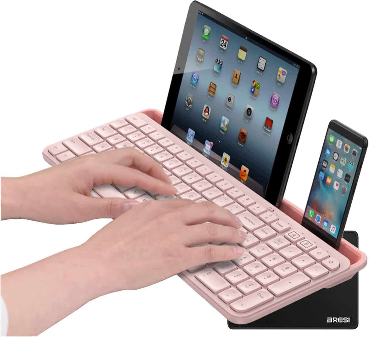 Bluetooth Wireless Keyboard,Bluetooth Keyboard for Ipad Wireless Keyboard with Phone Holder and Mouse Pad,Tablet Keyboard USB Keyboard for Smatphone,Tablets,PC, Computer, Laptop, Mac(Pink) (New Open Box)